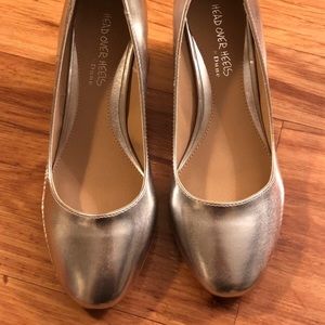 Silver Metallic Block Heels